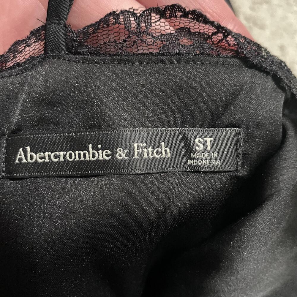 Abercrombie & Fitch Slip Dress Womens S Tall Black Satin Cowl Neck Lined Maxi - Picture 3 of 15